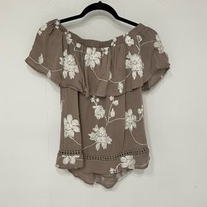 Gray and White Floral Off The Shoulder Top